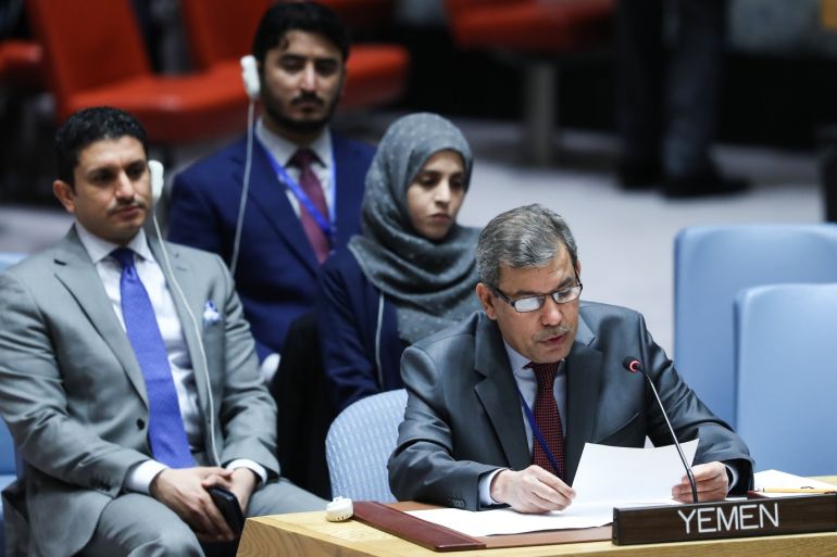 United Nations Security Council Meeting on Yemen- - NEW YORK, USA - JANUARY 16 : Permanent representative of Yemen to the United Nations Abdullah Ali Fadhel Al Saadi, makes a speech after the voting at the United Nations Headquarters in New York, United States on January 16, 2018.