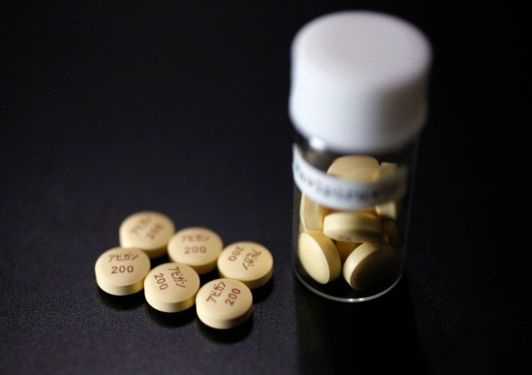 Tablets of Avigan (generic name : Favipiravir), a drug approved as an anti-influenza drug in Japan and developed by drug maker Toyama Chemical Co, a subsidiary of Fujifilm Holdings Co. are displayed during a photo opportunity in Tokyo