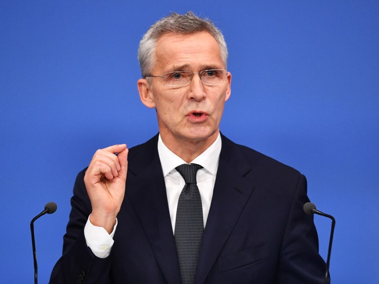 HERTFORD, ENGLAND - DECEMBER 04: Jens Stoltenberg, Secretary General of NATO talks at a press conference while attending the NATO summit at the Grove Hotel on December 4, 2019 in Hertford, England. France and the UK signed the Treaty of Dunkirk in 1947 in the aftermath of WW2 cementing a mutual alliance in the event of an attack by Germany or the Soviet Union. The Benelux countries joined the Treaty and in April 1949 expanded further to include North America and Canada followed by Portugal, Italy, Norway, Denmark and Iceland. This new military alliance became the North Atlantic Treaty Organisation (NATO). The organisation grew with Greece and Turkey becoming members and a re-armed West Germany was permitted in 1955. This encouraged the creation of the Soviet-led Warsaw Pact delineating the two sides of the Cold War. This year marks the 70th anniversary of NATO. (Photo by Leon Neal/Getty Images)