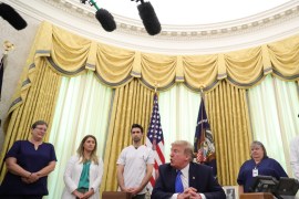 U.S. President Donald Trump speaks before signing a proclamation in honor of National Nurses Day in the Oval Office at the White House in Washington, U.S., May 6, 2020. REUTERS/Tom Brenner