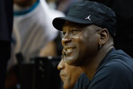 SHANGHAI, CHINA - OCTOBER 14: NBA legend Michael Jordan, smiles during a NBA game between Charlotte Hornets and Los Angeles Clippers at Mercedes-Benz Arena on October 14, 2015 in Shanghai, China. (Photo by Hu Chengwei/Getty Images)