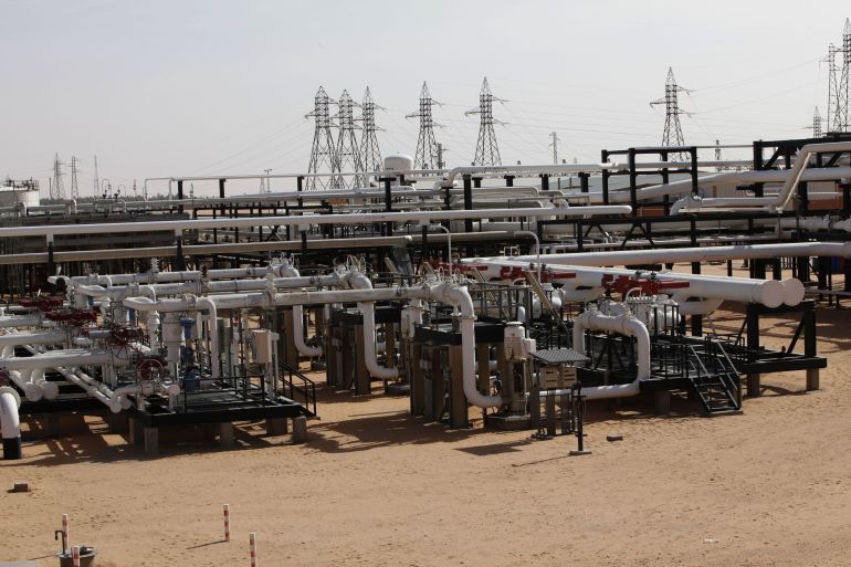 Pipes are pictured at the El Sharara oilfield
