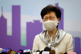 Hong Kong Chief Executive Carrie Lam holds a news conference in Beijing