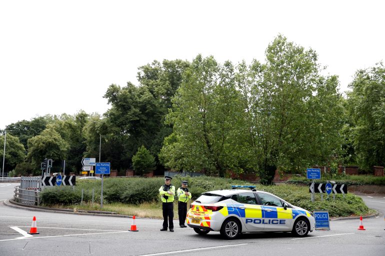 Police cordon is pictured outside Forbury Gardens following multiple stabbings reported in Reading