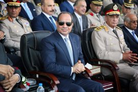 Egyptian President Abdel Fattah al-Sisi and defence Minister Mohamed Ahmed Zaki attend the graduation ceremony of new army officers at the army academy in Cairo