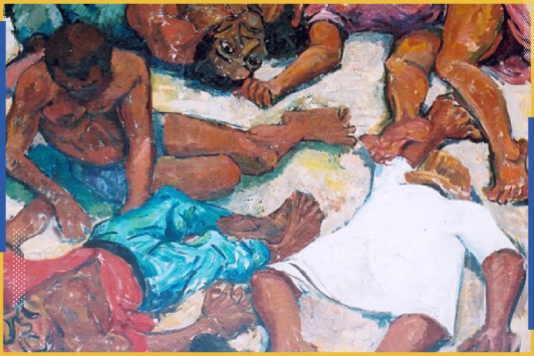 لوحة فنية تصور ضحايا مذبحة شاربفيل عام 1960م (مواقع التواصل)