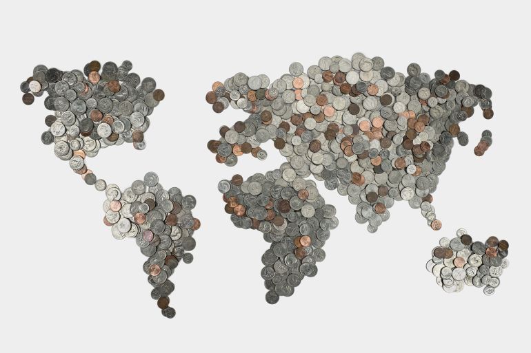 Map made of coins isolated on white background; Shutterstock ID 201849973; Department: -