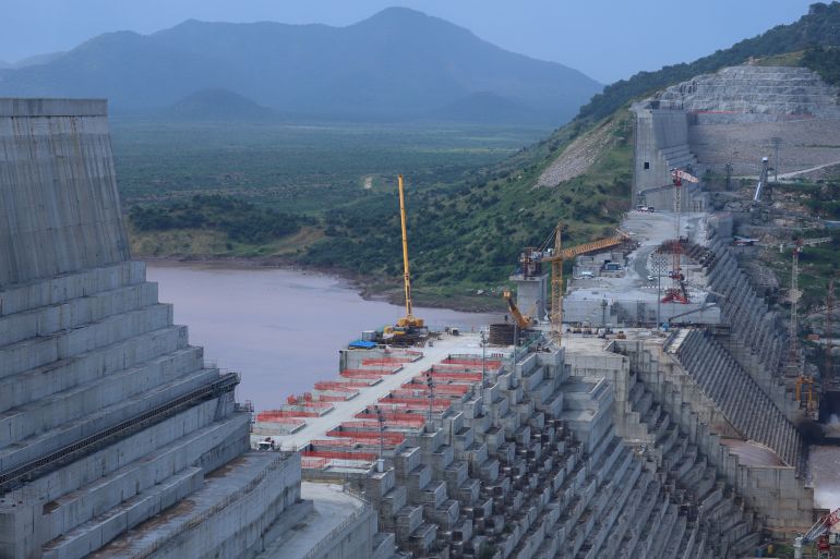 FILE PHOTO: Ethiopia's Grand Renaissance Dam is seen as it undergoes construction on the river Nile in Guba Woreda, Benishangul Gumuz Region, Ethiopia, September 26, 2019. REUTERS/Tiksa Negeri/File Photo