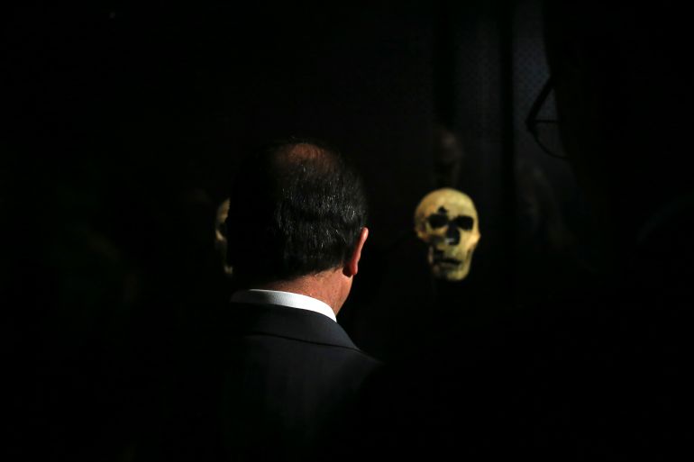 France's President Francois Hollande visits the Museum of Mankind (Musee de l'Homme) during its inauguration in Paris