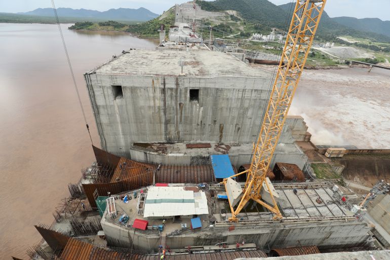 Ethiopia's Grand Renaissance Dam seen as it undergoes construction work on the river Nile in Guba Woreda
