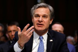 FBI Director Christopher Wray testifies before a Senate Homeland Security and Governmental Affairs Committee