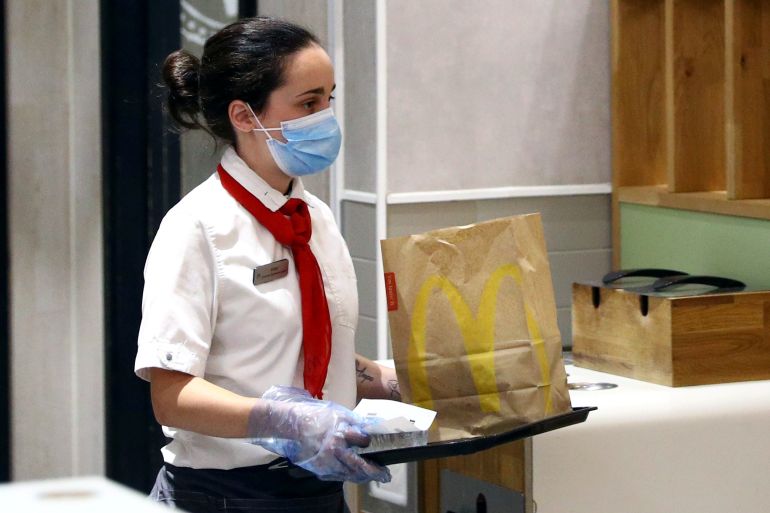 McDonald's restaurants reopen with a dine-in service, in London