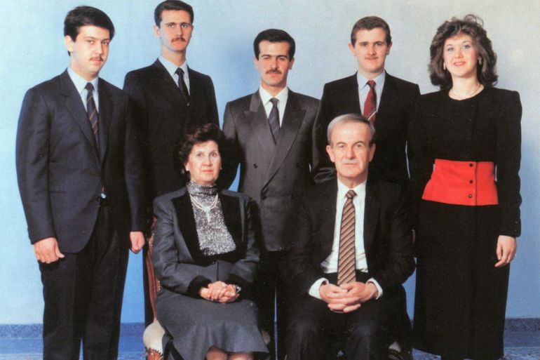 In this picture, taken around 1990, Syrian President Hafez al-Assad and his wife Anisa Makhlouf pose with their children (L-R) Maher, Bashar, Bassel, who died in a car accident in 1994, Majd and Bushra