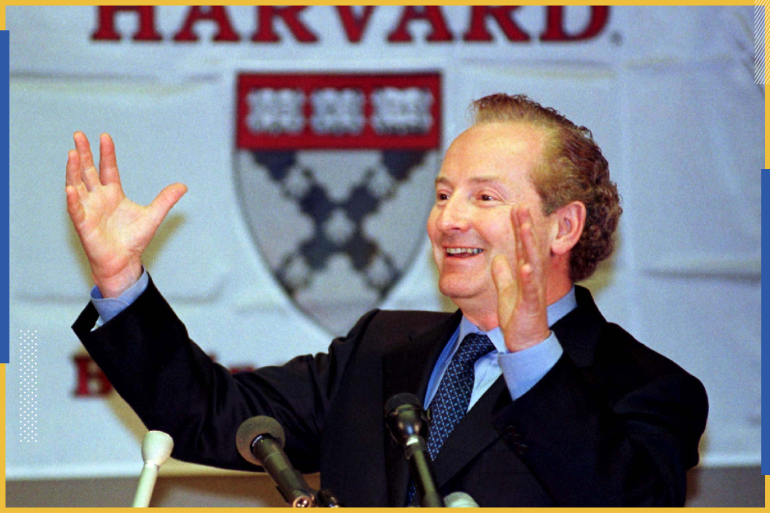 Nobel Economics Prize winner for 1997 and Harvard Business School professor Robert Merton smiles as he explains to reporters the economic model for financial derivatives that won him and colleague [Myron Scholes] the Nobel prize, October 14. Merton was holding a news conference at the Harvard Business School in Boston where he teaches.
