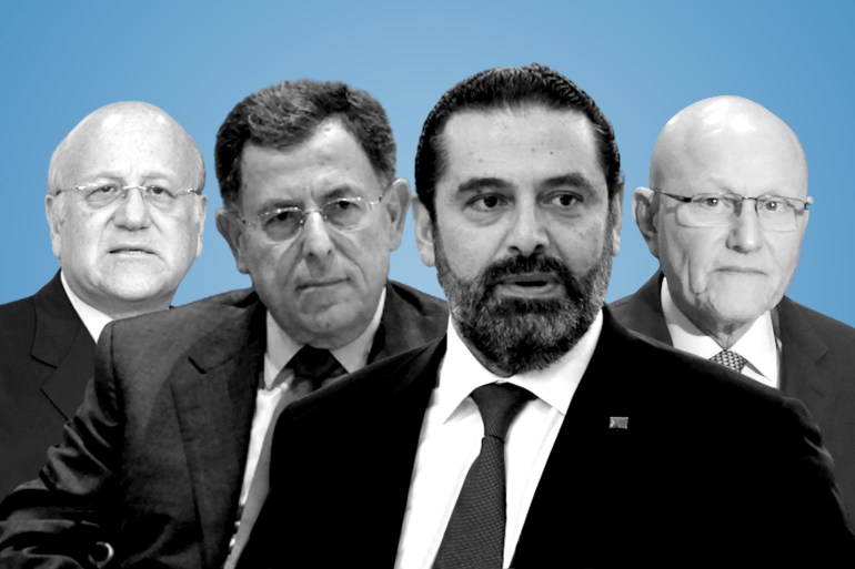 رؤساء الوزراء اللبنانيون السابقون سعد الحريري فؤاد السنيورة ونجيب ميقاتي وتمام سلام