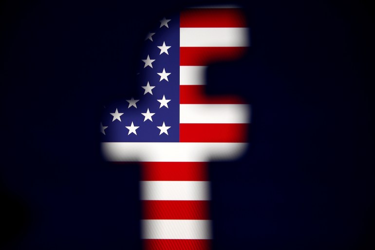 A 3D-printed Facebook logo is displayed in front of a U.S. flag in this illustration taken, March 18, 2018. REUTERS/Dado Ruvic/Illustration