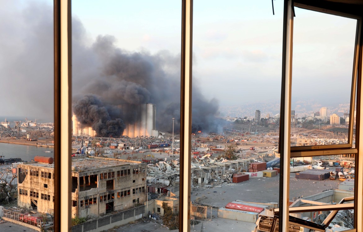 Smoke rises from the site of an explosion in Beirut