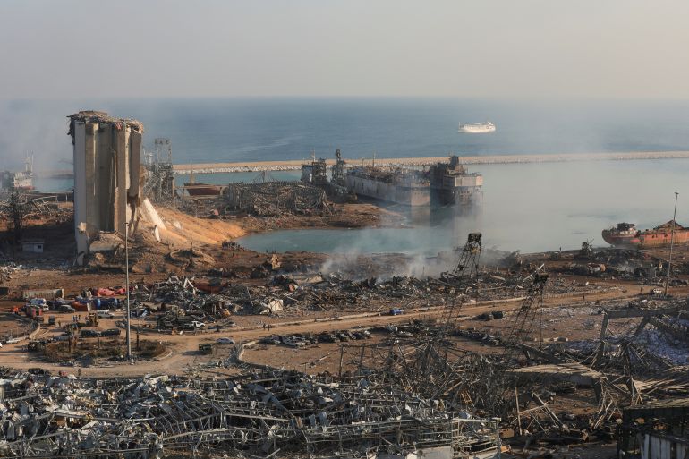 A general view shows the damage at the site of Tuesday's blast in Beirut's port area