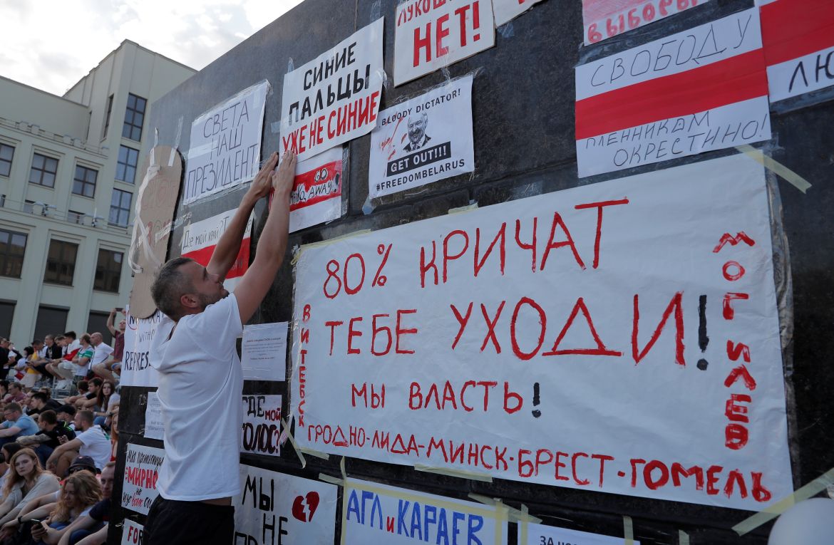 Opposition supporters protest against presidential election results in Minsk