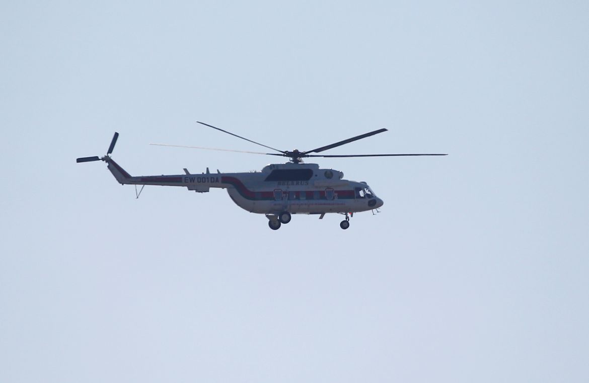 A Belarusian President Lukashenko's helicopter flies in Minsk