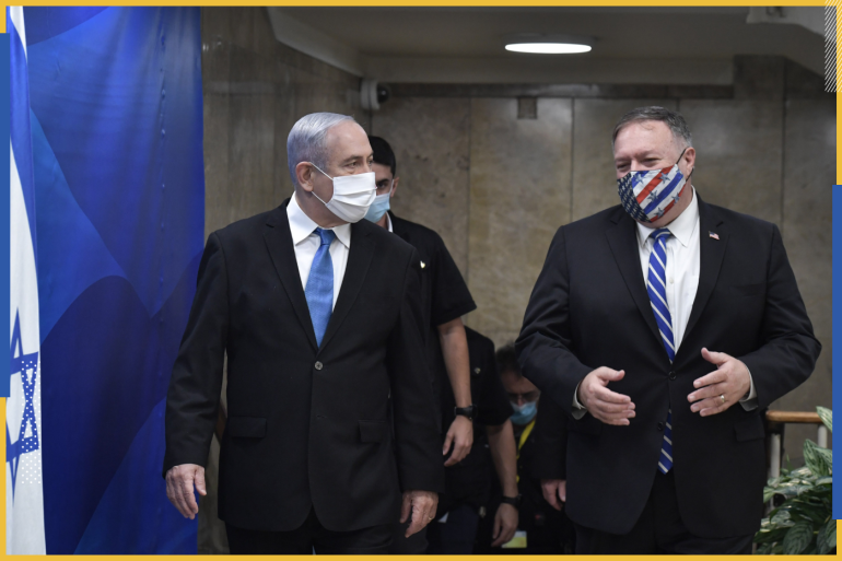 Benjamin Netanyahu - Mike Pompeo- - JERUSALEM - AUGUST 24: (----EDITORIAL USE ONLY – MANDATORY CREDIT - "KOBI GIDEON / GPO / HANDOUT" - NO MARKETING NO ADVERTISING CAMPAIGNS - DISTRIBUTED AS A SERVICE TO CLIENTS----) Israeli Prime Minister Benjamin Netanyahu (L) and US Secretary of State Mike Pompeo (R) are seen together prior to their meeting at the Prime Ministry Office in West Jerusalem on August 24, 2020.