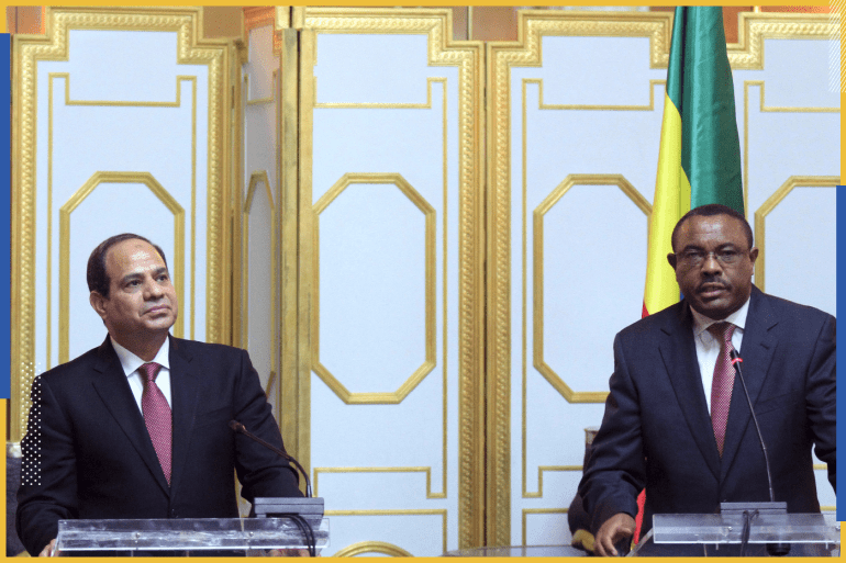 Egyptian President Abdel Fattah al-Sisi (L) and Ethiopian Prime Minister Hailemariam Desalegn (R) address a news conference after holding a meeting in Ethiopia's capital Addis Ababa, March 24, 2015. REUTERS/Tiksa Negeri