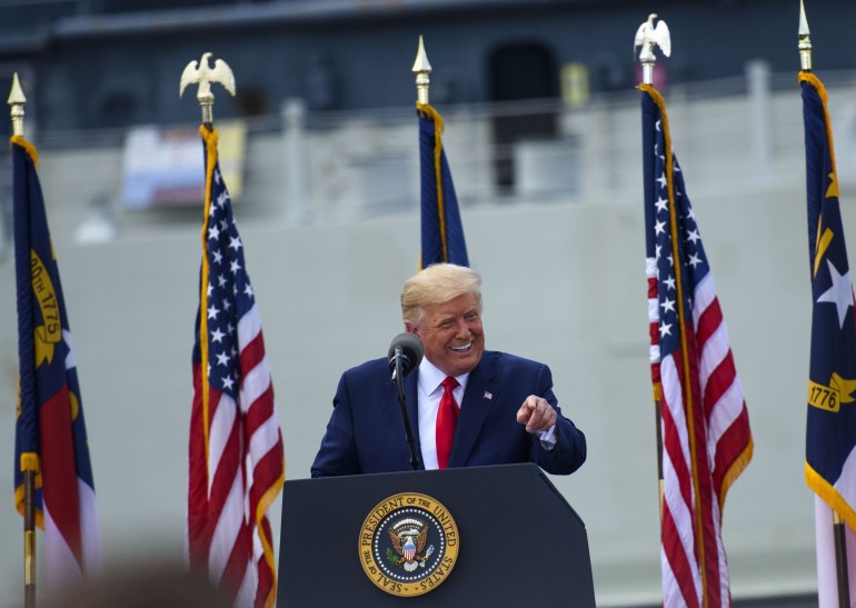 President Donald Trump Speaks At U.S.S. Battleship North Carolina