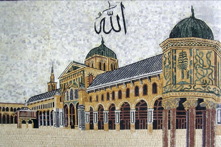 تناولت رسومات الموزاييك المعالم الدينية والأثرية بسوريا مثل الجامع الأموي بدمشق