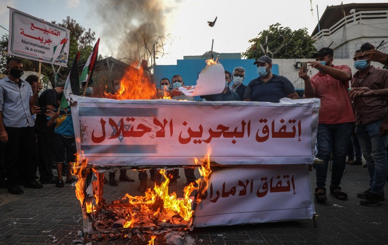 Protest in Gaza against UAE and Bahrain's normalization deal with Israel