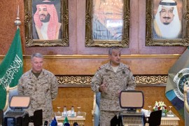 The U.S. Central Command chief General Kenneth McKenzie and General Prince Fahd bin Turki, commander of the Saudi-led coalition speak during a joint news conference in Riyadh
