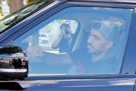 FC Barcelona players and staff arrive for training