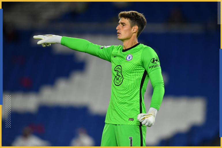 BRIGHTON, ENGLAND - SEPTEMBER 14: Kepa Arrizabalaga of Chelsea reacts during the Premier League match between Brighton & Hove Albion and Chelsea at American Express Community Stadium on September 14, 2020 in Brighton, England. (Photo by Glyn Kirk/Pool via Getty Images