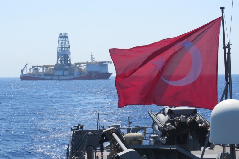 Turkish navy continue to guard and escort drilling and seismic research vessels