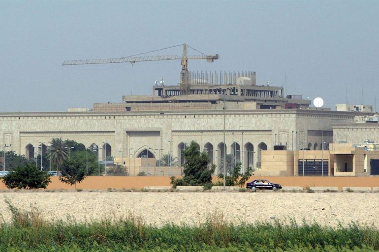 A picture shows the U.S. embassy complex, still under construction, in the heavily fortified Green Zone, on the west bank of the Tigris River in Baghdad on Oct. 11, 2007. STR/AFP via Getty Images