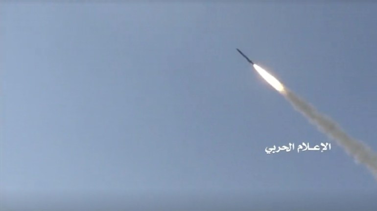 Cruise missile called 'Quds' is seen after it was launched from an unidentified location in Yemen