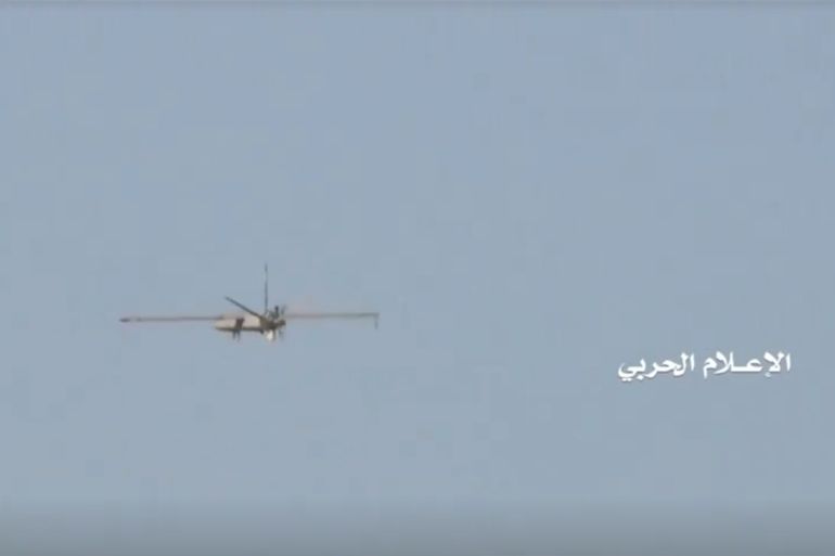 'Sammad 3' drone aircraft flies at an unidentified location in Yemen