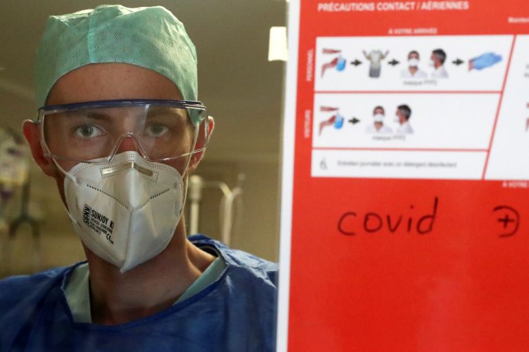A medical staff worker is seen in the intensive care unit for the coronavirus disease (COVID-19) at the CHU de Liege hospital, in Liege
