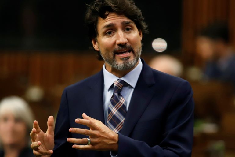 Canada's Prime Minister Justin Trudeau speaks in parliament during Question Period in Ottawa