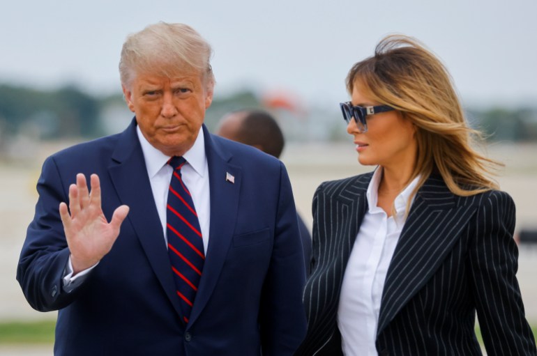 U.S. President Trump arrives for first presidential debate with Democratic nominee Biden at Cleveland Hopkins International Airport in Cleveland, Ohio
