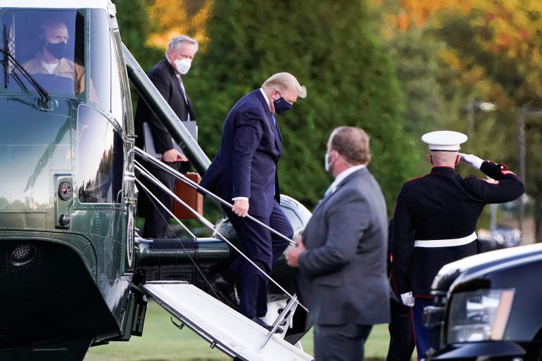 U.S. President Trump arrives to spend at least several days at Walter Reed National Military Medical Center in Bethesda, Maryland