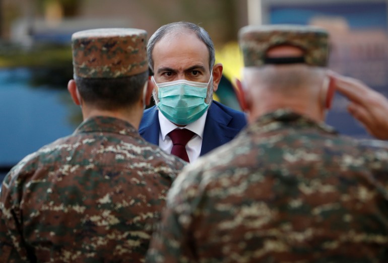 Armenian Prime Minister Nikol Pashinyan visits a military hospital in Yerevan