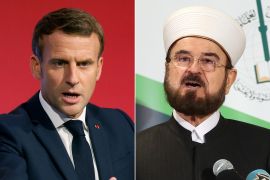 أمين عام الاتحاد العالمي لعلماء المسلمين، علي محيي الدين القرة داغي والرئيس الفرنسي إيمانويل ماكرون