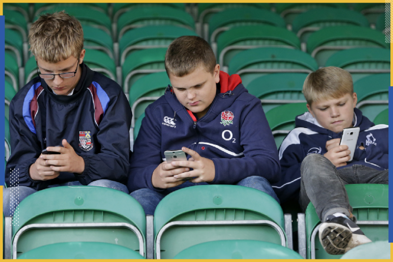 Britain Rugby Union - Worcester Warriors v Newcastle Falcons - Aviva Premiership - Sixways Stadium - 2/10/16 Fans on phones Mandatory Credit: Action Images / Henry Browne Livepic EDITORIAL USE ONLY.