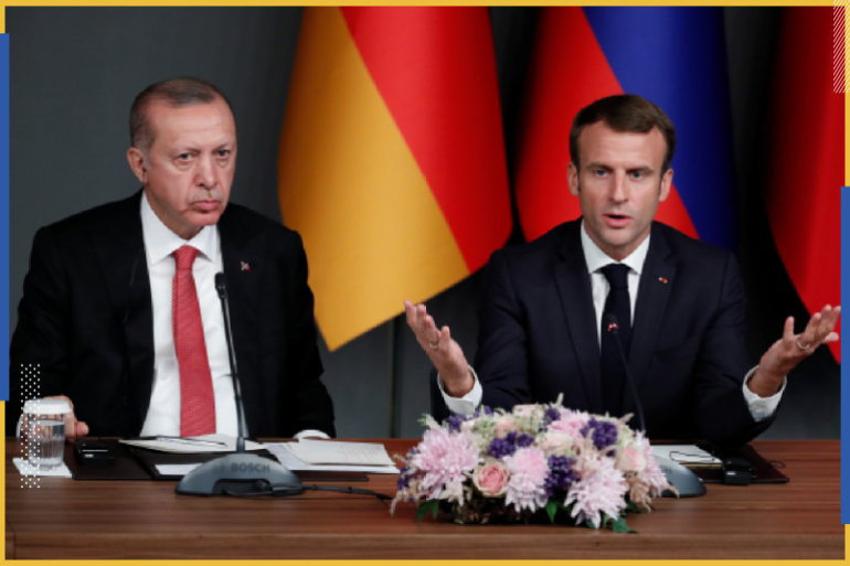 Turkish President Tayyip Erdogan and French President Emmanuel Macron attend a news conference during the Syria summit in Istanbul, Turkey, October 27, 2018. Maxim Shipenkov/Pool via REUTERS