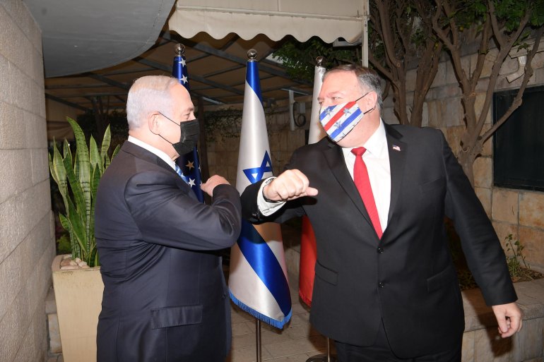 Benjamin Netanyahu- Mike Pompeo-Abdullatif bin Rashid Al Zayani meeting