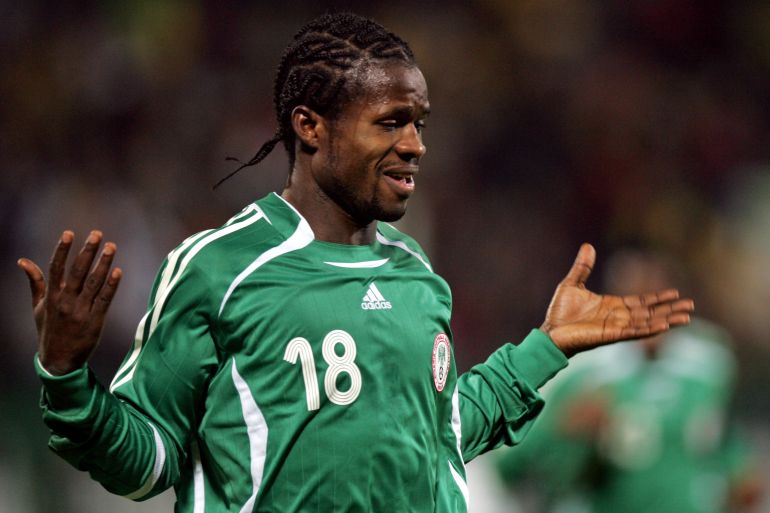 Nigeria's Obodo celebrates his goal against Zimbabwe during their African Nations Cup in Port Said