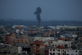 Smoke rises following an Israeli airstrike in the southern Gaza Strip