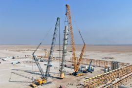 A general view shows the central station gas processing plant at Rumaila oilfield in Basra