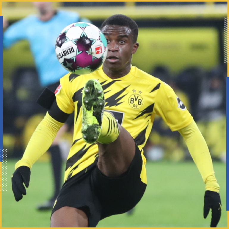 epa08849228 Dortmund's Youssoufa Moukoko in action during the German Bundesliga soccer match between Borussia Dortmund and 1. FC Koeln in Dortmund, Germany, 28 November 2020. EPA-EFE/FRIEDEMANN VOGEL / POOL CONDITIONS - ATTENTION: The DFL regulations prohibit any use of photographs as image sequences and/or quasi-video.