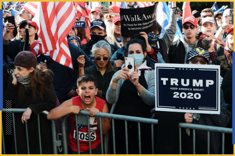 epaselect epa08821081 Trump supporters gather in front of the Supreme Court, in Washington, DC, USA, 14 November 2020. US President Donald J. Trump has refused to concede the 2020 Presidential election to his Democratic challenger President-Elect...